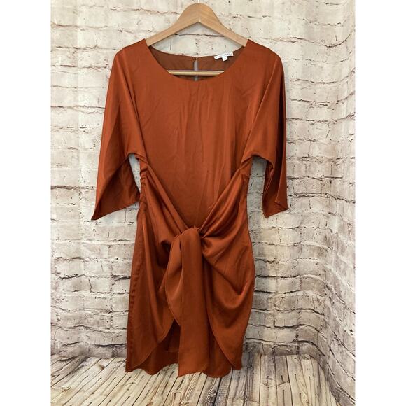 Baltic Born Dresses & Skirts - Baltic Born Dress Womens Large Rust Brown Satin Tie Twist Front Dolman Sleeve